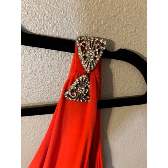 Ralph Lauren Evening Dress 2 Red Orange Jeweled Wedding Cruise Party - Picture 3 of 6